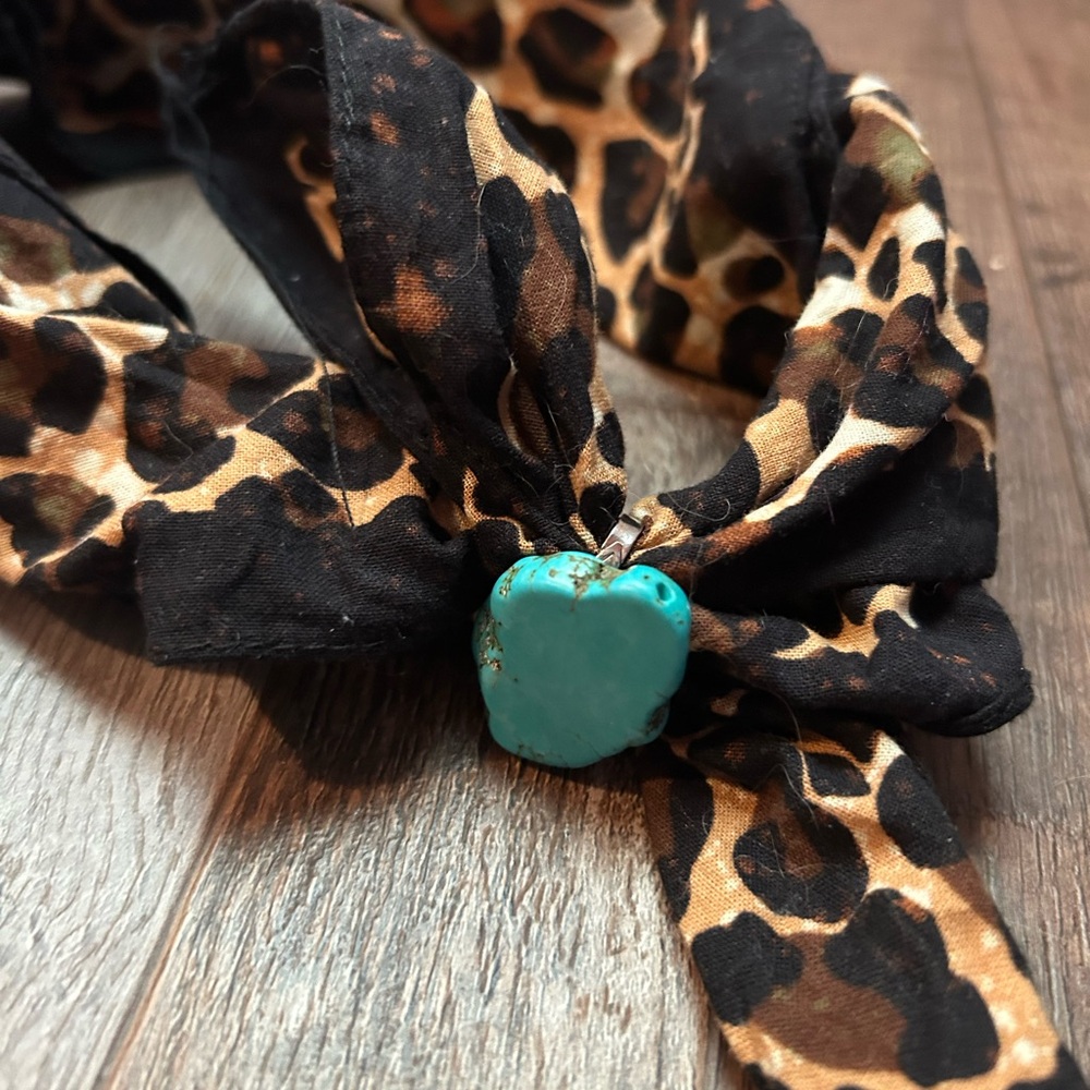 Leopard Print Scarf with Turquoise Accent - Picture 2 of 2